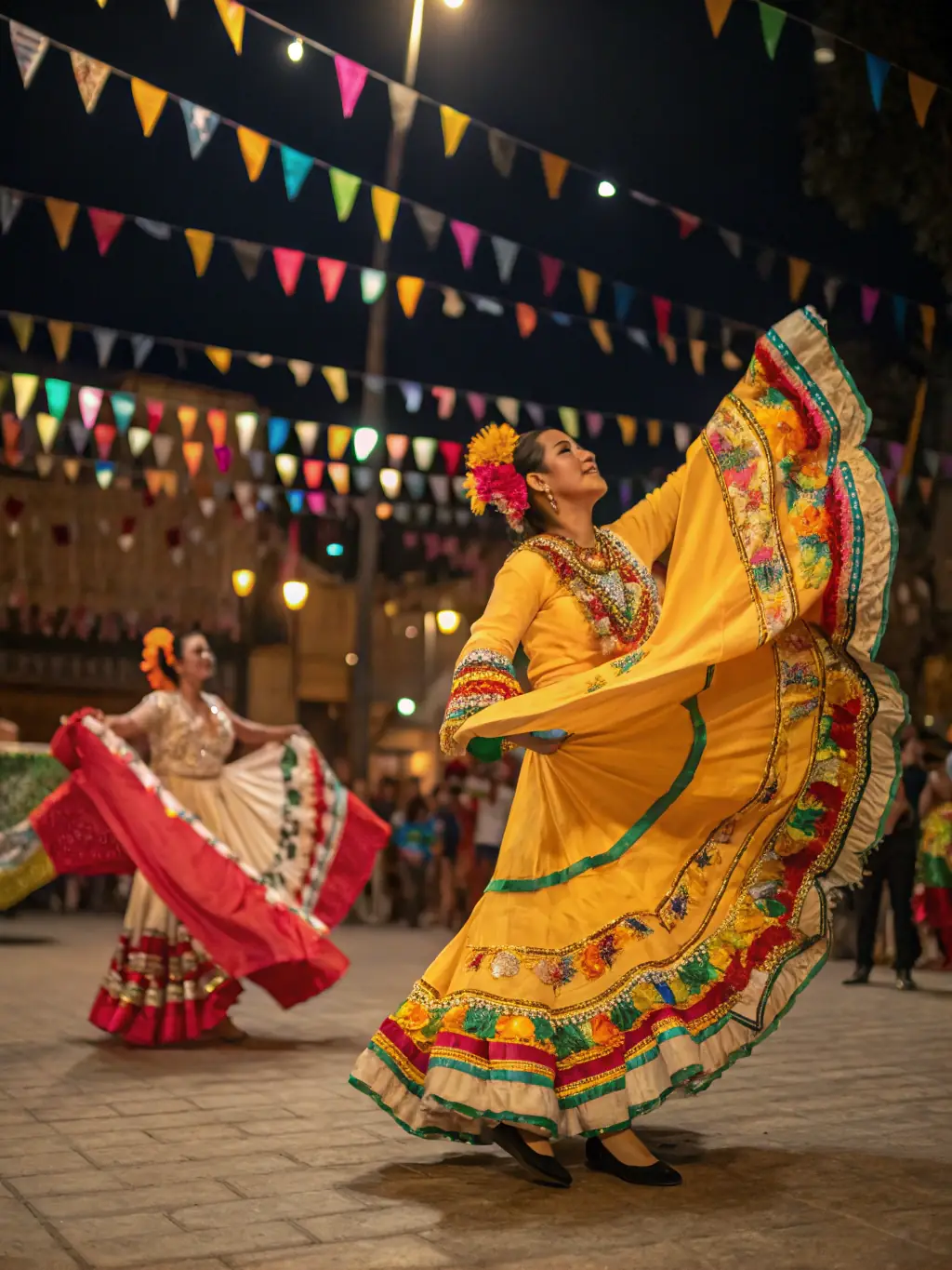 A vibrant scene from a cultural performance featuring traditional music and dance, showcasing local talent and artistic expression in a community setting.