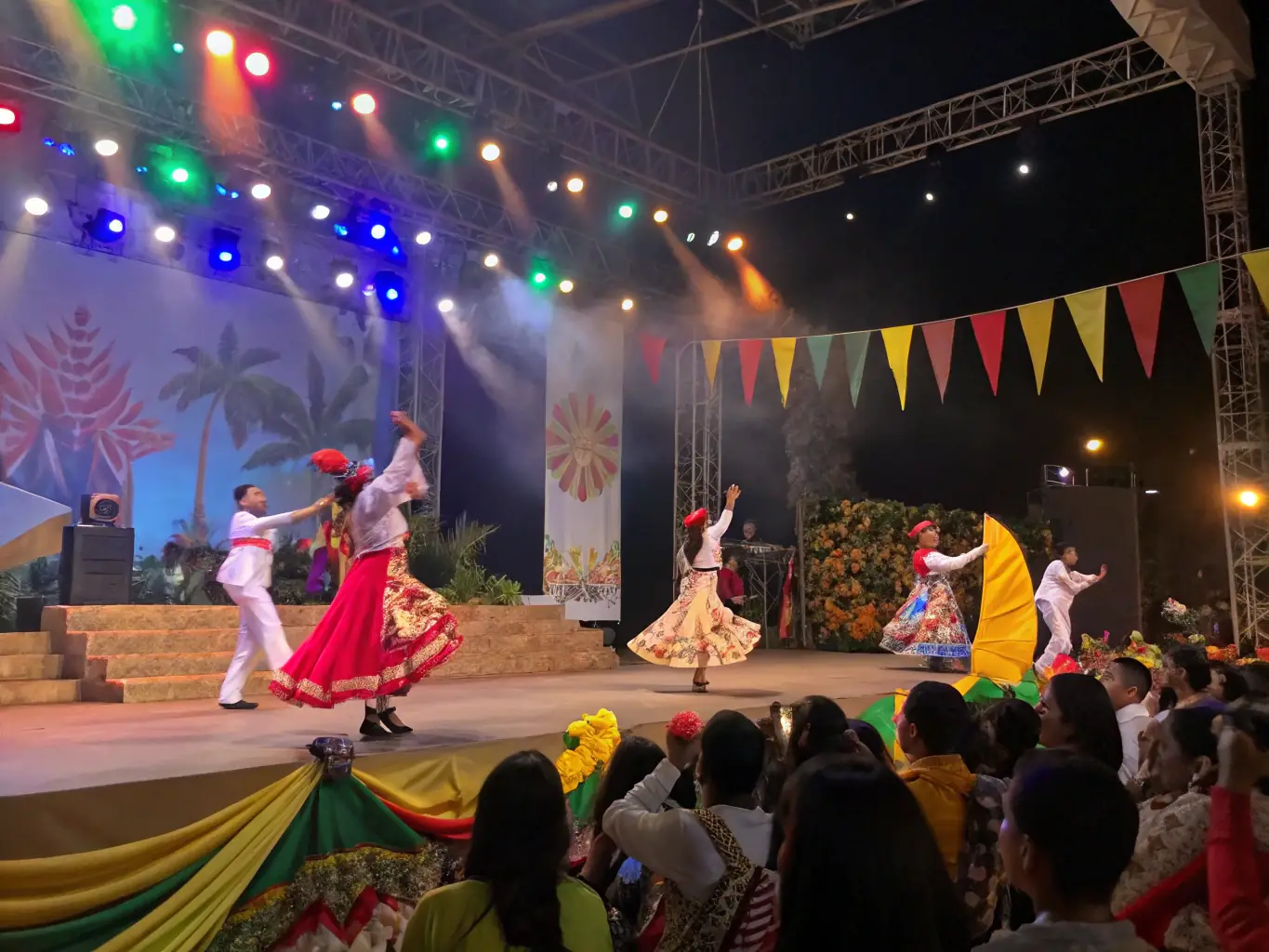 A vibrant scene from a cultural performance featuring local artists, showcasing diverse artistic expressions and celebrating cultural heritage.